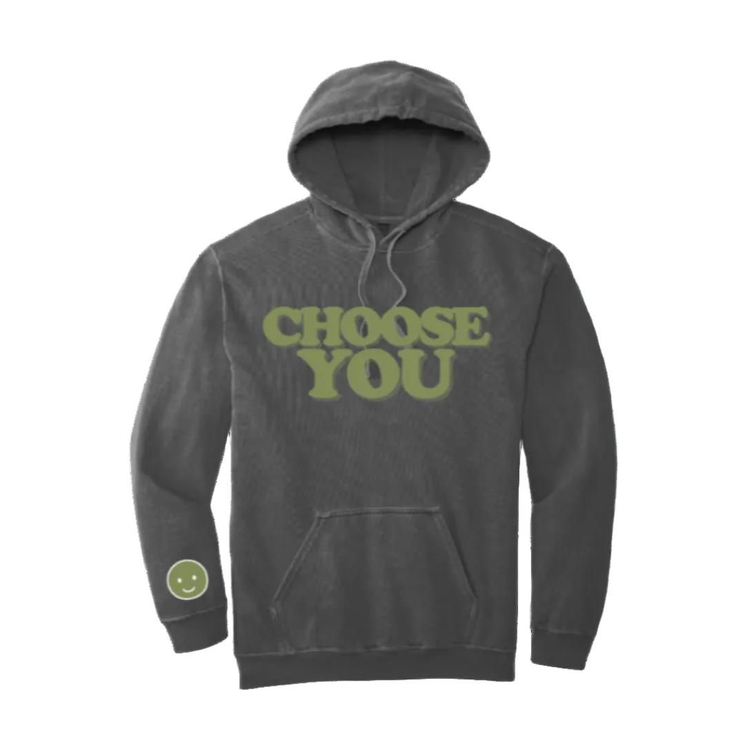 Pepper gray hoodie with 'CHOOSE YOU' text on a white background