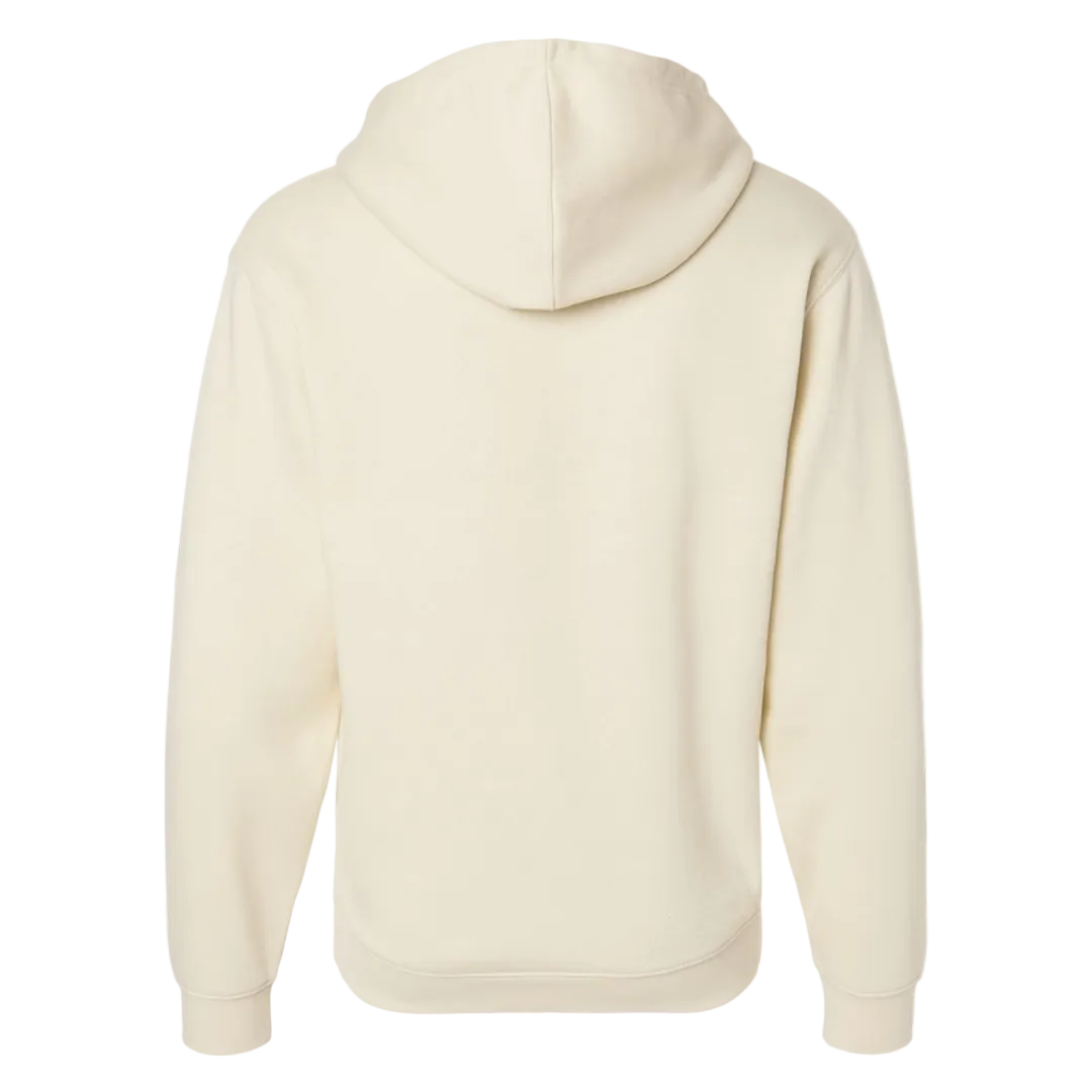 Beige hoodie shown from the back on a white background