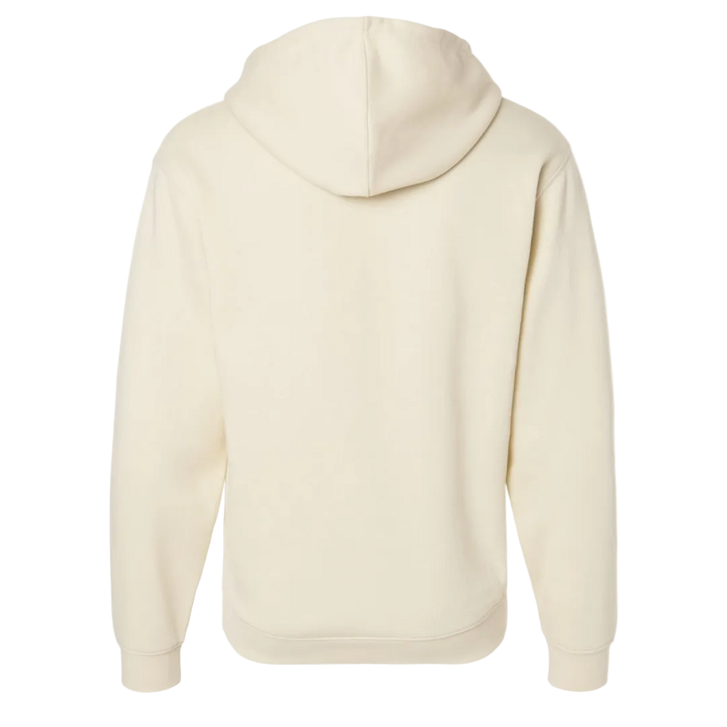 First Light Brighter Days Ahead beige hoodie shown from the back on a white background