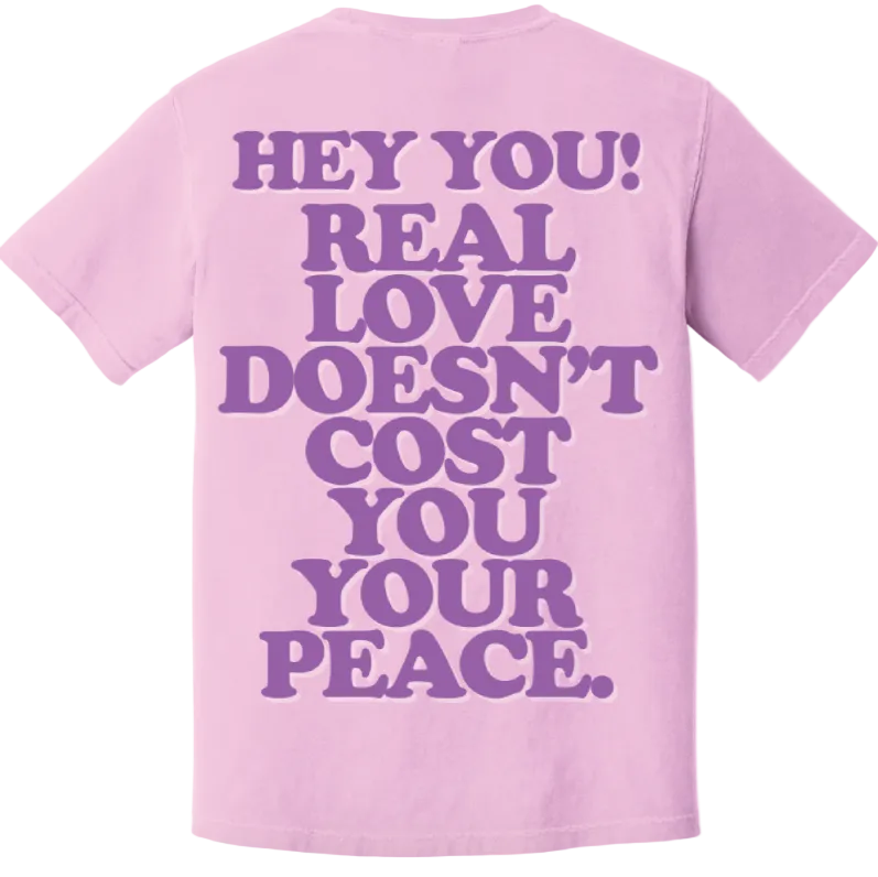 Lavender t-shirt with motivational quote on a white background