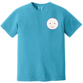 Blue t-shirt with a smiley face design on a white background