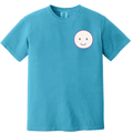 Blue t-shirt with a smiley face design on a white background