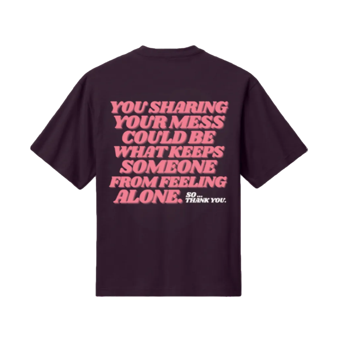 Bordeaux tee with pink text on a white background